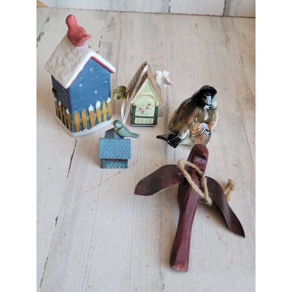 Birdhouse variety bell cardinal bird ornament Xmas set - Picture 4 of 5